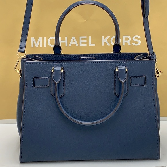 MICHAEL KORS HAMILTON MEDIUM SATCHEL SHOULDER CROSSBODY BAG NAVY COLOR NWT - Picture 4 of 16